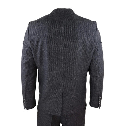 STZ14 - Men's Wool 3 Piece Suit Tweed Charcoal Black Classic