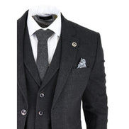 AK-11 - Men's Black Tweed 3 Piece Suit Check 1920s Gatsby Blinders