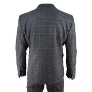 AK-12 - Men's Grey Tweed 3 Piece Suit Blue Check 1920s Gatsby Blinders
