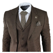 AK-06 - Men's Herringbone Tweed Brown 3 Piece Suit Wedding Blinders