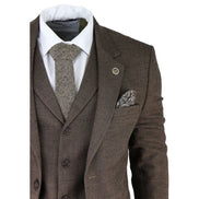 AK-06 - Men's Herringbone Tweed Brown 3 Piece Suit Wedding Blinders