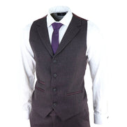 AK-05 - Men's Herringbone Tweed 3 Piece Suit Purple Plum 1920s Blinders
