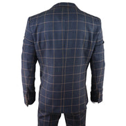 Kempson - Men's Herringbone Tweed Navy Check 3 Piece Wool Suit