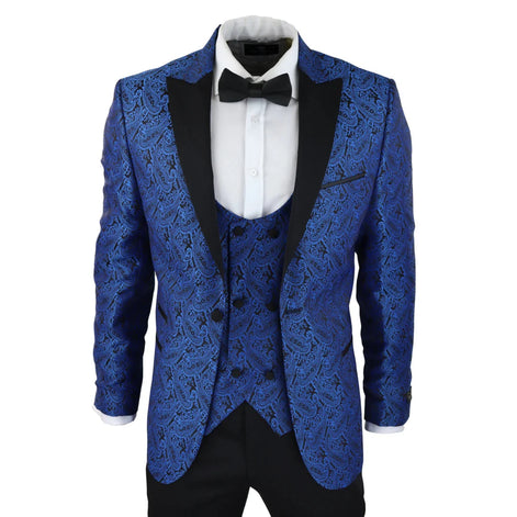 Smart Paisley Tuxedo Blazer — Black Blue for men, styled for work