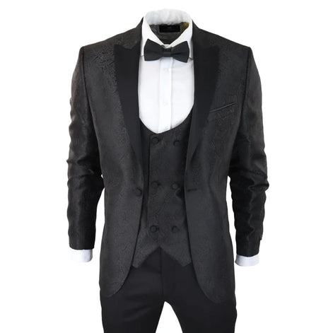 Smart Paisley Tuxedo Blazer — Black for men, styled for work