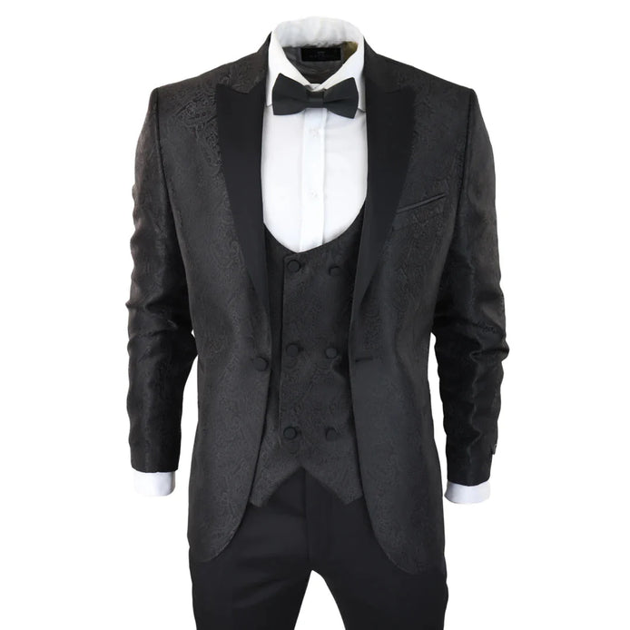 Smart Paisley Tuxedo Blazer — Black for men, styled for work