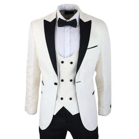 Smart Paisley Tuxedo Blazer — Ivory Black for men, styled for work