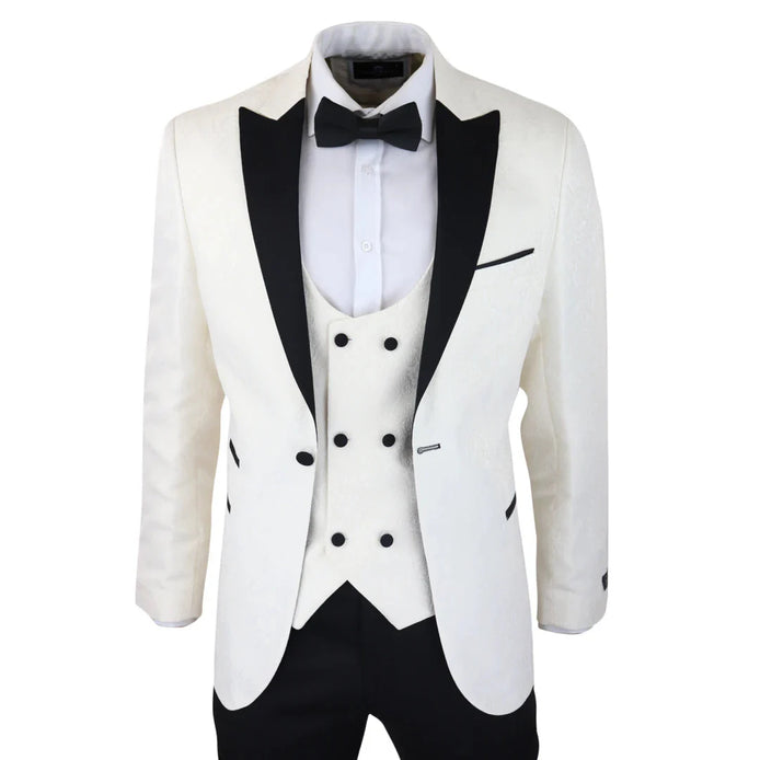 Smart Paisley Tuxedo Blazer — Ivory Black for men, styled for work