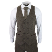 Stz31a - Men's Wool 3 Piece Suit Double Breast Waistcoat Tweed Blinders Classic 1920s Oak
