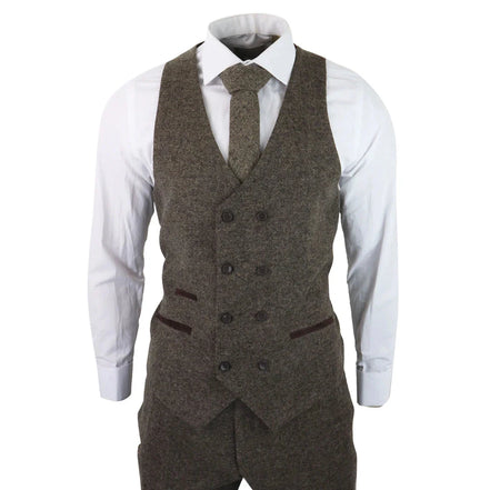 Stz31a - Men's Wool 3 Piece Suit Double Breast Waistcoat Tweed Blinders Classic 1920s Oak