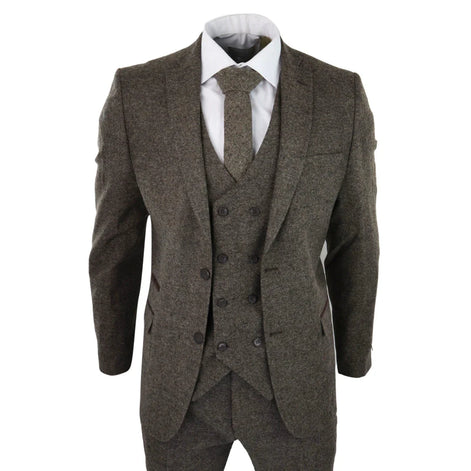 Stz31a - Men's Wool 3 Piece Suit Double Breast Waistcoat Tweed Blinders Classic 1920s Oak