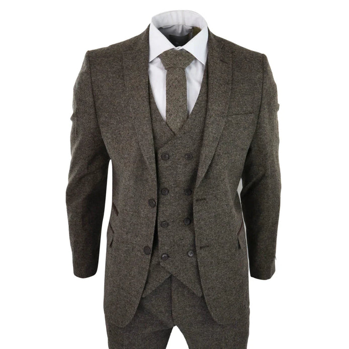 Stz31a - Men's Wool 3 Piece Suit Double Breast Waistcoat Tweed Blinders Classic 1920s Oak