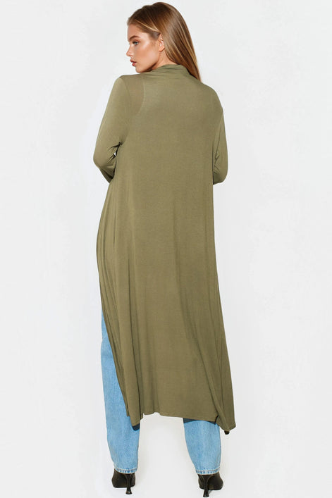 Khaki Jersey Longline Cardigan