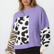 Purple Mixed Animal Pattern Knit Jumper