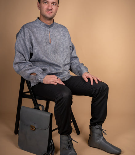 Natural Leather Saddle Backpack - Grey