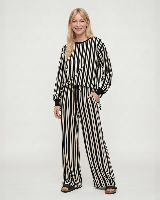 Thi Black Stripe Print Wide Leg Trouser