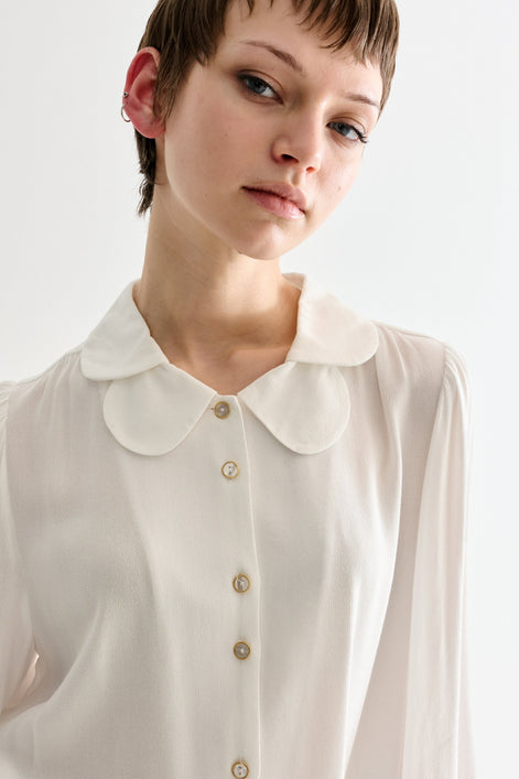 Octavia Moss Crepe Overlap Collar Shirt - Off White