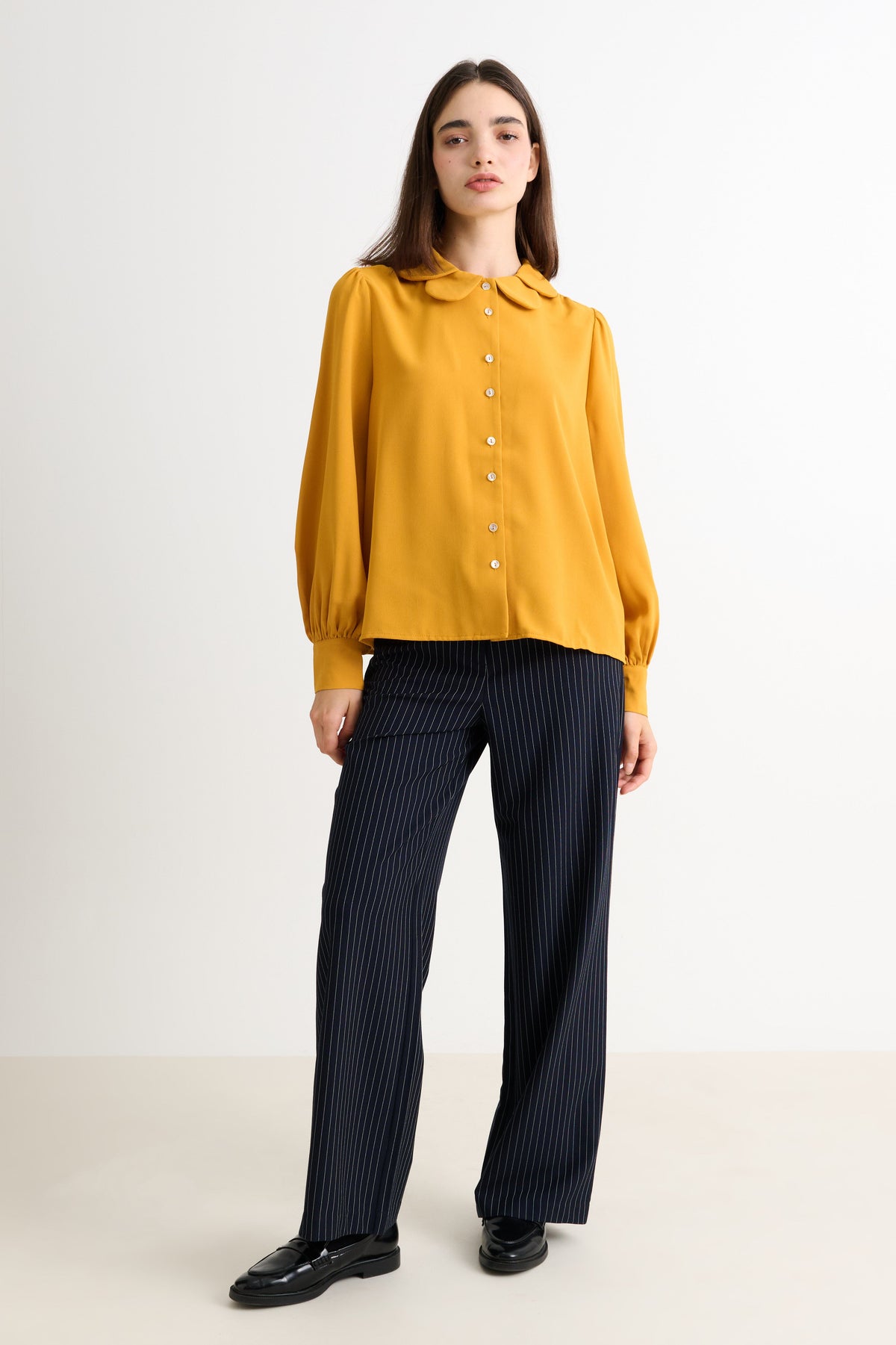Octavia Crepe Petal Collar Blouse - Mustard