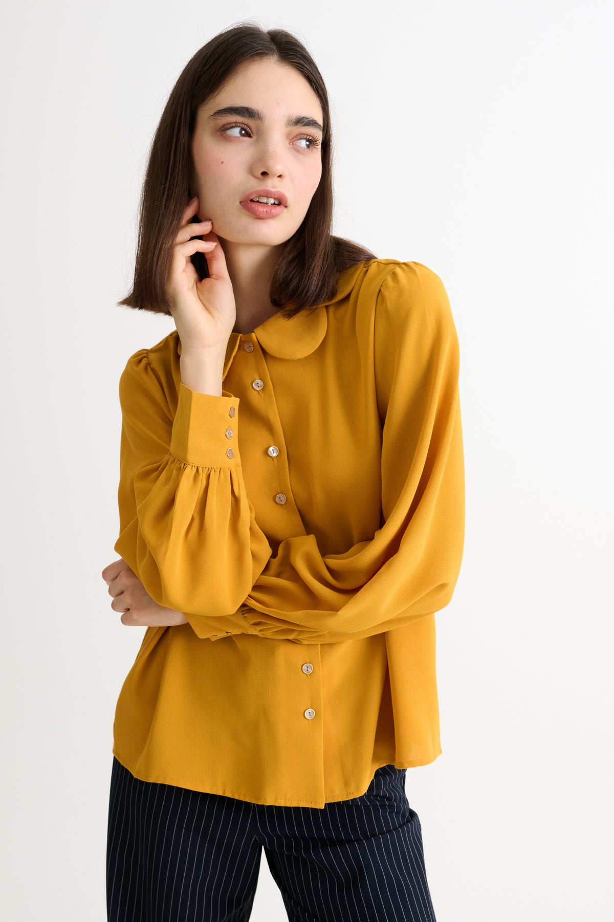 Octavia Crepe Petal Collar Blouse - Mustard