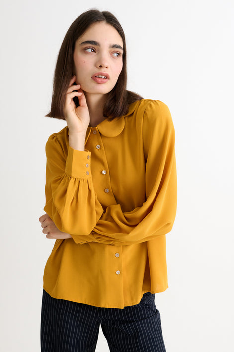 Octavia Crepe Petal Collar Blouse - Mustard