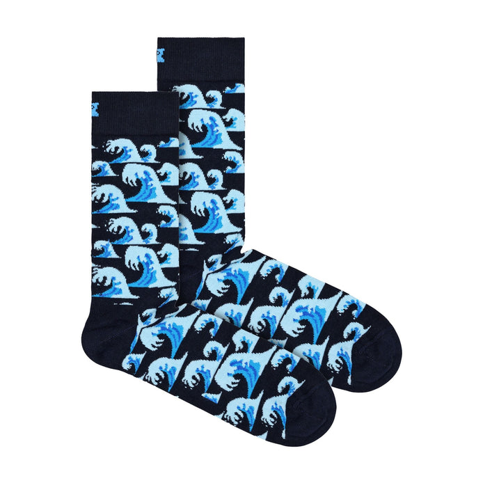 1 Pack Men's & Ladies Cotton Blue Waves Design Socks