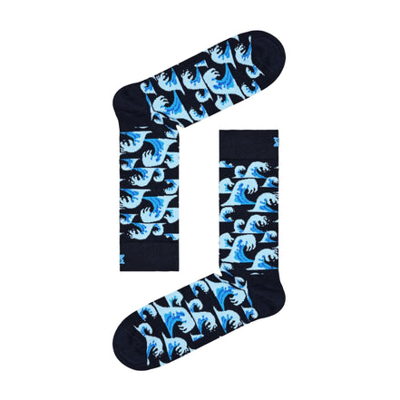 1 Pack Men's & Ladies Cotton Blue Waves Design Socks
