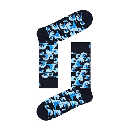 1 Pack Men's & Ladies Cotton Blue Waves Design Socks