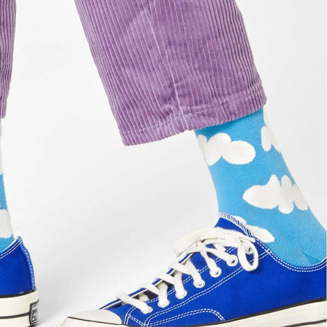 1 Pack Men's & Ladies Cotton Light Blue Clouds Design Socks