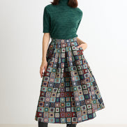 Pasadena 70'S Patch Jacquard Midi Skirt
