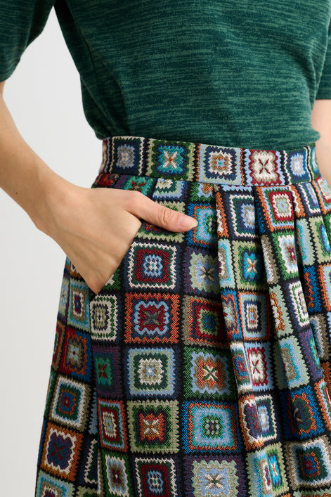 Pasadena 70'S Patch Jacquard Midi Skirt