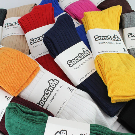 Mens Plain Coloured Cotton Rich Ribbed Dress Socks