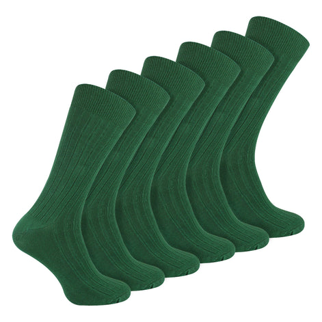 Mens Plain Coloured Cotton Rich Ribbed Dress Socks