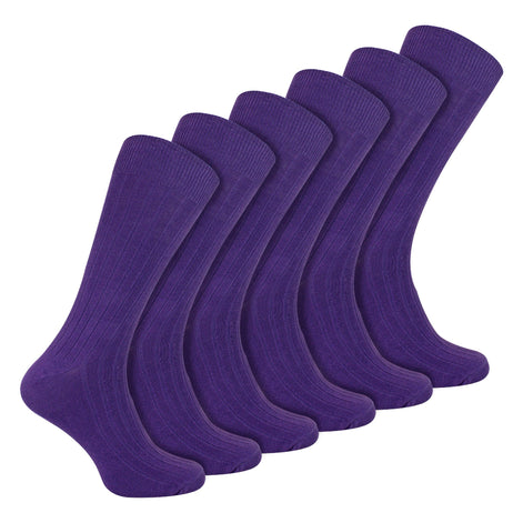 Mens Plain Coloured Cotton Rich Ribbed Dress Socks