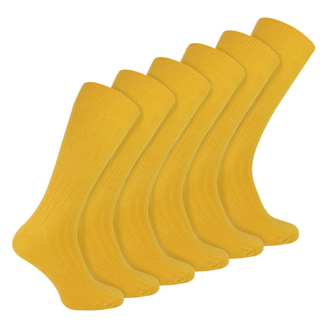 Mens Plain Coloured Cotton Rich Ribbed Dress Socks