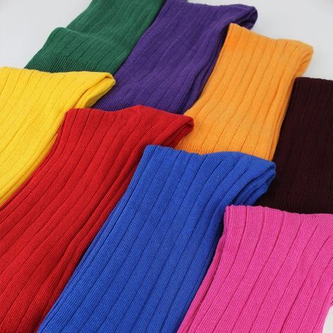 Mens Plain Coloured Cotton Rich Ribbed Dress Socks