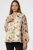 Green Floral Print Tie Neck Blouse