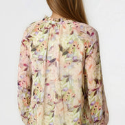 Green Floral Print Tie Neck Blouse