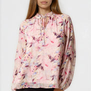 Pink Floral Print Tie Neck Blouse