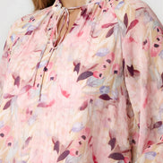 Pink Floral Print Tie Neck Blouse