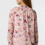 Pink Floral Print Tie Neck Blouse