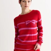 Bly Bow Intarsia Striped Jumper - Red