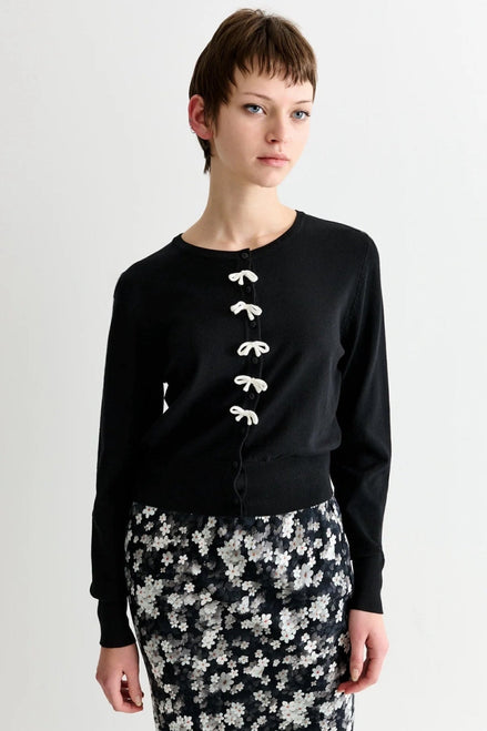 Ives Bow Trimmed Cardigan - Black