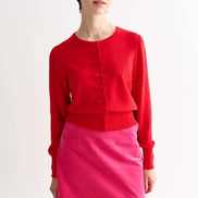 Ives Bow Trimmed Cardigan - Red