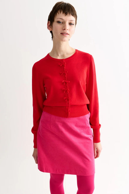Ives Bow Trimmed Cardigan - Red