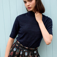 Vista Sustainable Marl Short Sleeve Polo Neck Top - Navy
