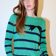 Bly Bow Intarsia Striped Jumper - Navy