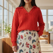 Jamie Cable Collar Jumper - Red