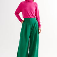 Tyler Fine Twill Pleat Front Wide Leg Trouser - Ivy Green