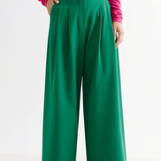 Tyler Fine Twill Pleat Front Wide Leg Trouser - Ivy Green
