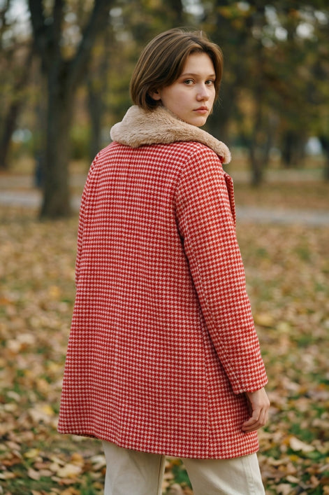 Dryden Herringbone Red And White Collar Coat
